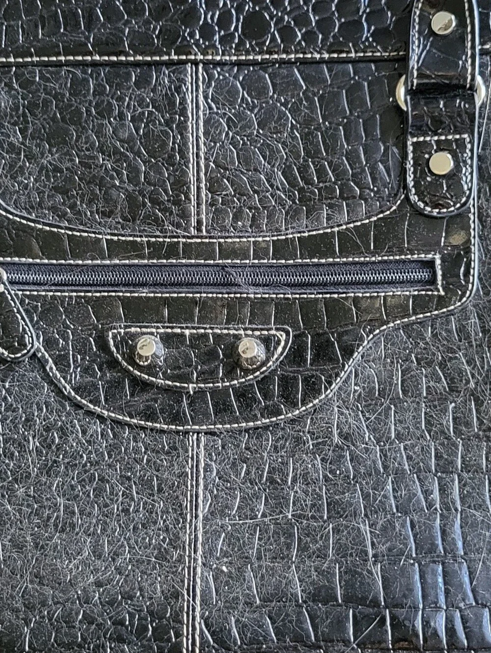 Black Croc-Texture Tote